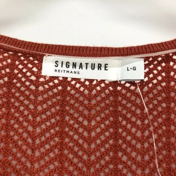 Reitmans NWT Burnt Orange crochet sheer square neck 2/3 sleeve top - Picture 3 of 14